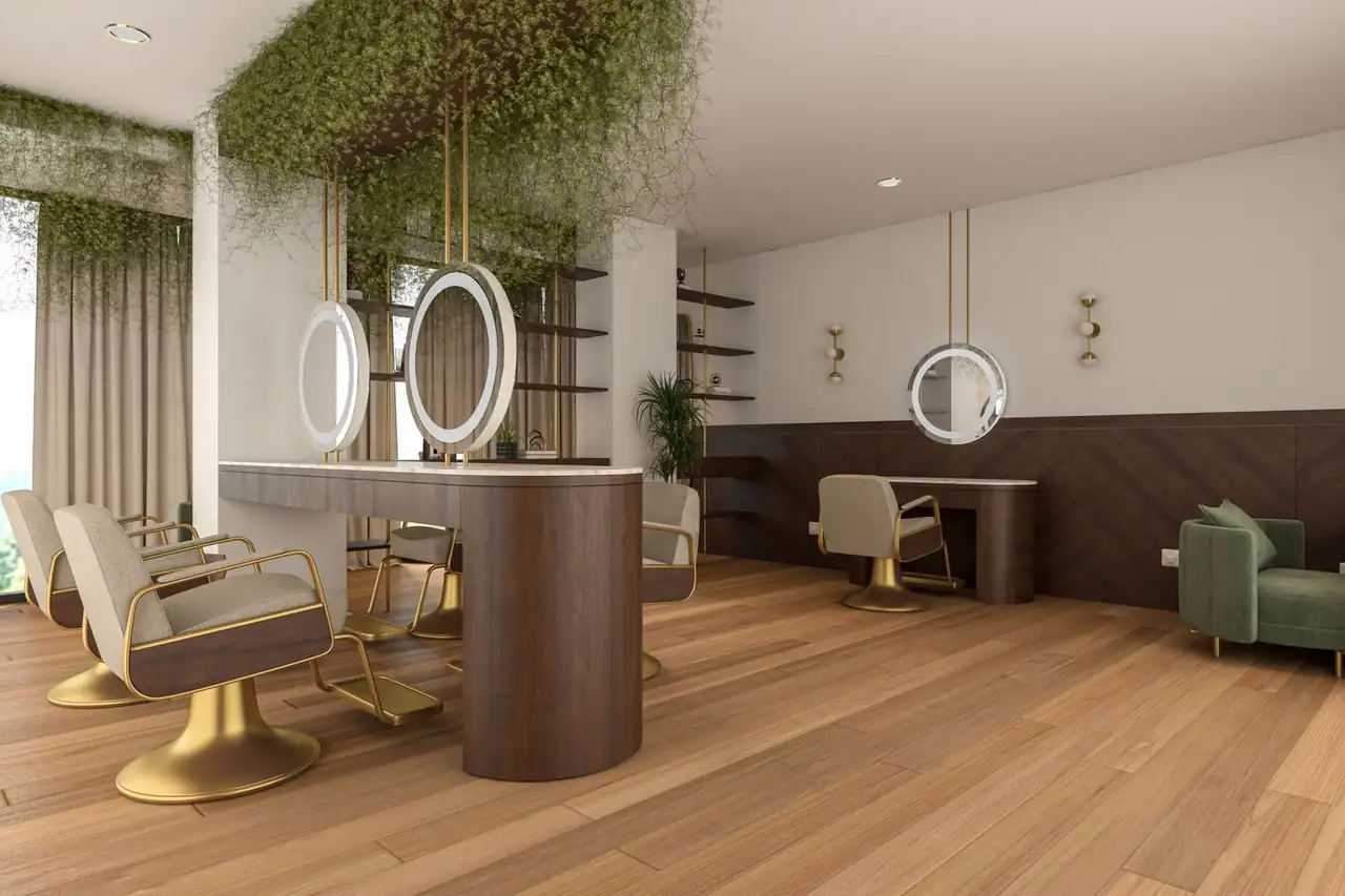 Spacious salon with greenery